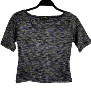 VTG Jessica Max Open Knit‎ Dark Metallic Cropped Top Sz S Whimsigoth Dark Fairy